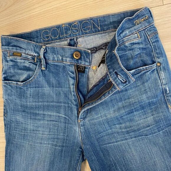 Goldsign Jeans "Wore" Blue Wide Leg Stretch Low Rise  Sz 28 - Picture 15 of 16